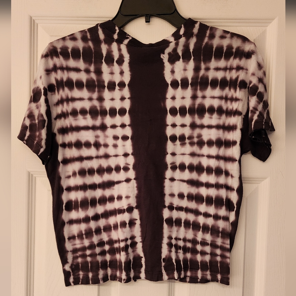 Monrow Tie Dye Drawstring Cropped Tee size in Vintage black/white - Picture 4 of 8